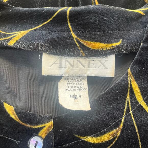Vtg Casual Corner Annex 90s Velvet Crop Jacket Sz 6 Whimsigoth Gold Leaf Retro - Picture 9 of 12